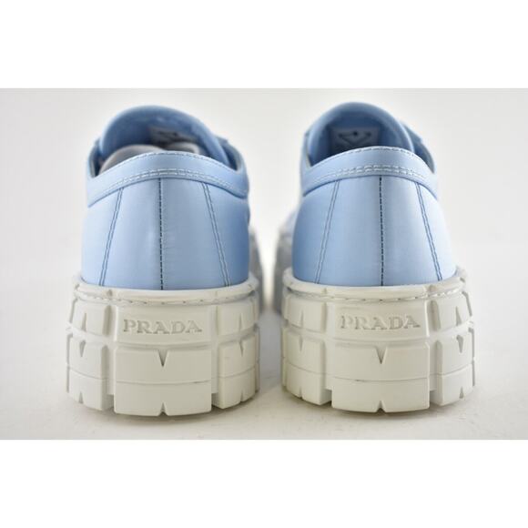 Prada Cielo Blue Nylon White Platform Lug Sole Flat Low Top Trainer Sneaker 37.5 - Picture 11 of 12
